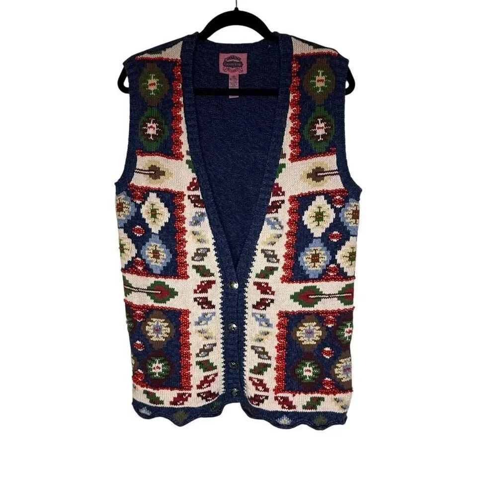Vintage Cambridge Dry Goods Country Store Beaded Navajo Sweater Vest Sz S
